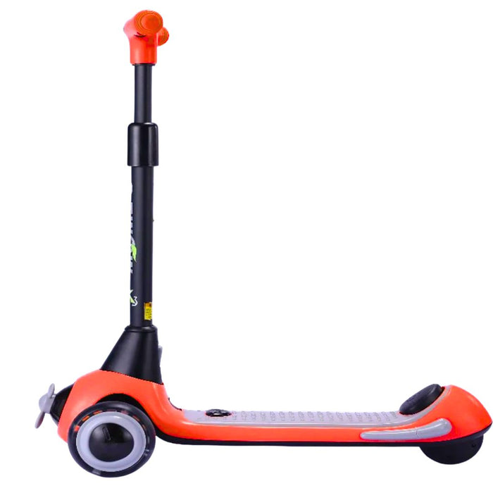 Orange and black children's e-scooter on a white background