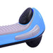 Close-up of a blue children's e-scooter with a black button on a white background