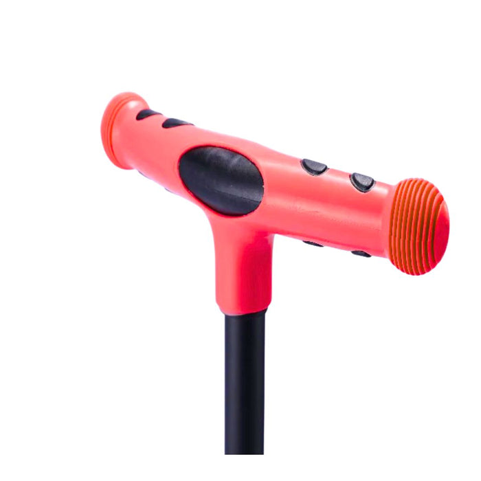 Red and black children's e-scooter handle on a white background