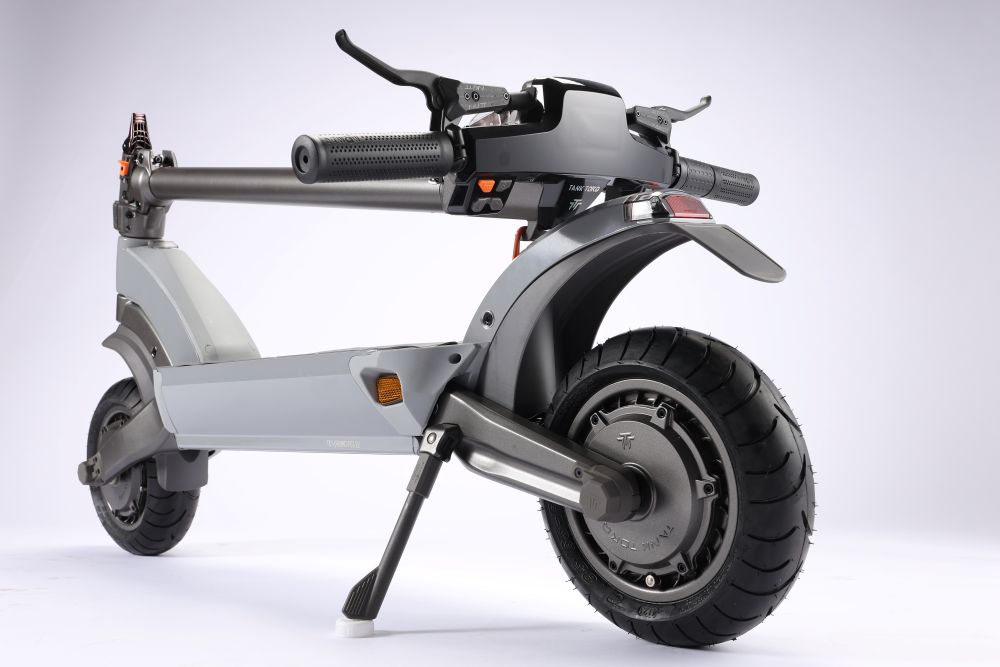 Modern E Twow TK5  electric scooter, folded,  on a white background