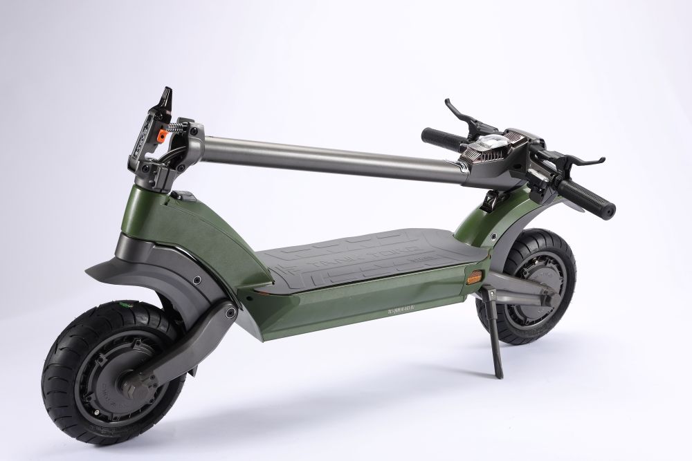 Army Green and black E Twow TK5  electric scooter on a white background