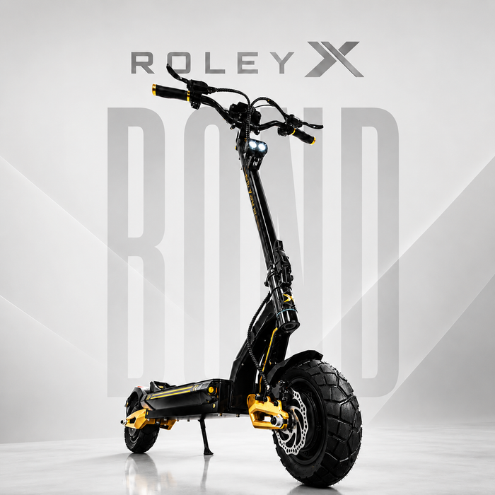 Roley X electric scooter on a gray background with brand name displayed