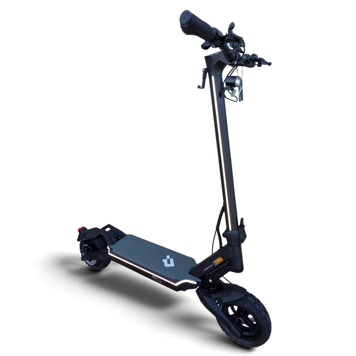 Electric Scooter Shop Punk Roamer single motor electric scooter in black with urban design and safety lighting