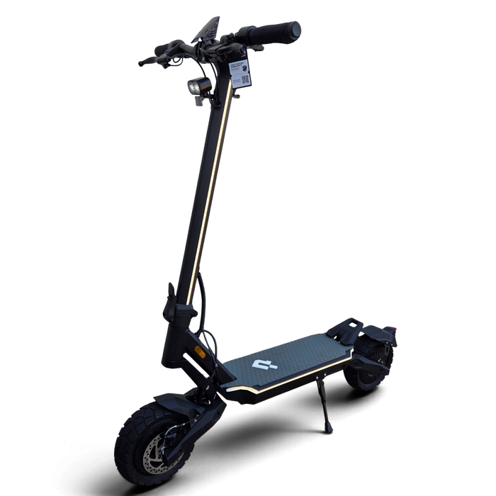 Electric Scooter Shop Punk Roamer Pro dual motor electric scooter in black with LED headlight and rugged tyres