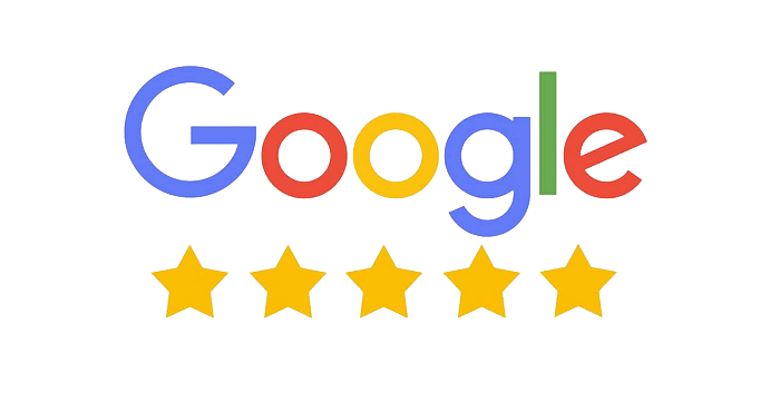 Google reviews logo and five-star rating