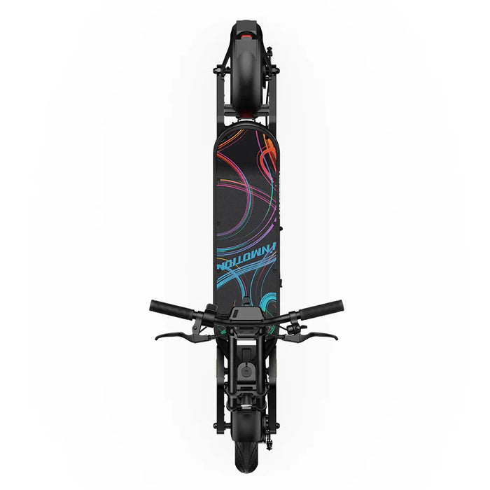 Black electric scooter with colorful design on a white background