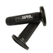 Two black textured motorcycle handlebar grips with round black end caps, featuring a central logo plate that reads 'PROTAPER' in white text, displayed on a white surface.